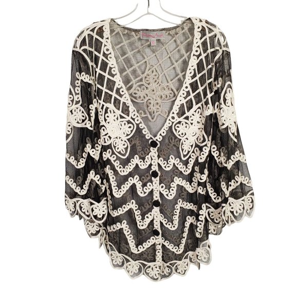 Pretty Angel XL Jacket Silk Lace Embellished Soutache Button Front Layer Sheer - Picture 3 of 10